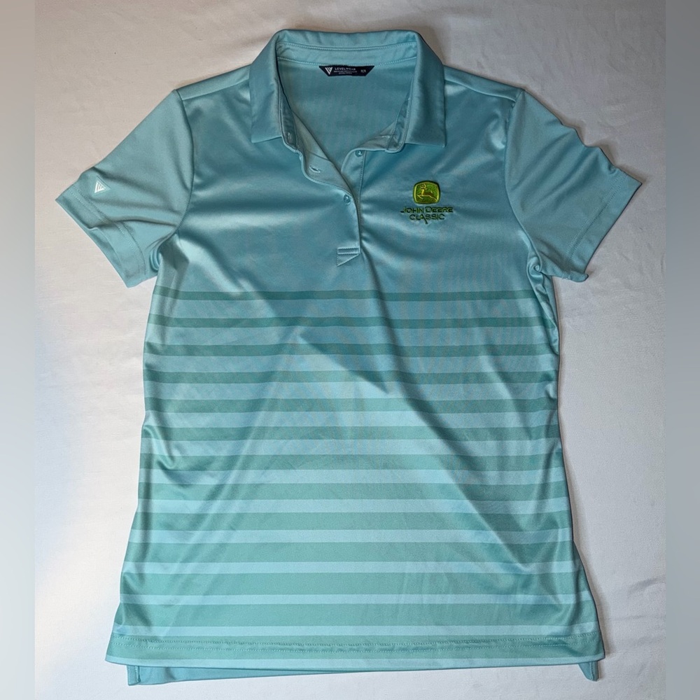 John Deere Classic Polo Shirt Womens M Blue Levelwear Golf Logo Top